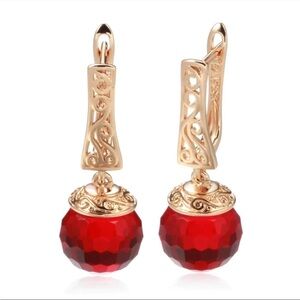 Rose Gold Plated Red Zircon Dangle Earrings
